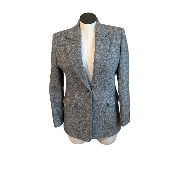 Vintage Orvis Wool Tweed Jacket Women Gray 12 Blazer Single Button Double Pocket - Picture 1 of 8